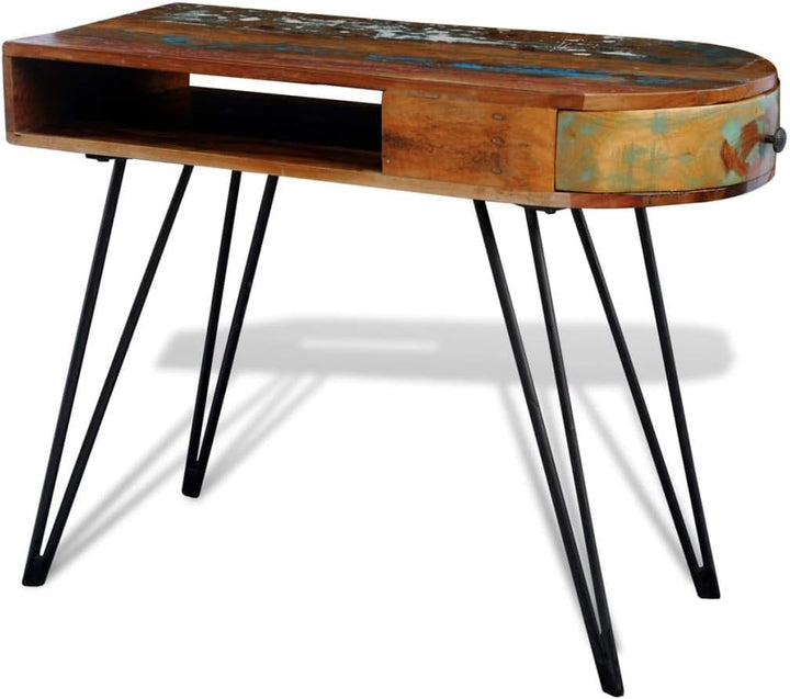 Retro Design Tisch, Reine Handarbeit, Vintage Konsolentisch Metallbeine & Schublade, Recyceltes Mass