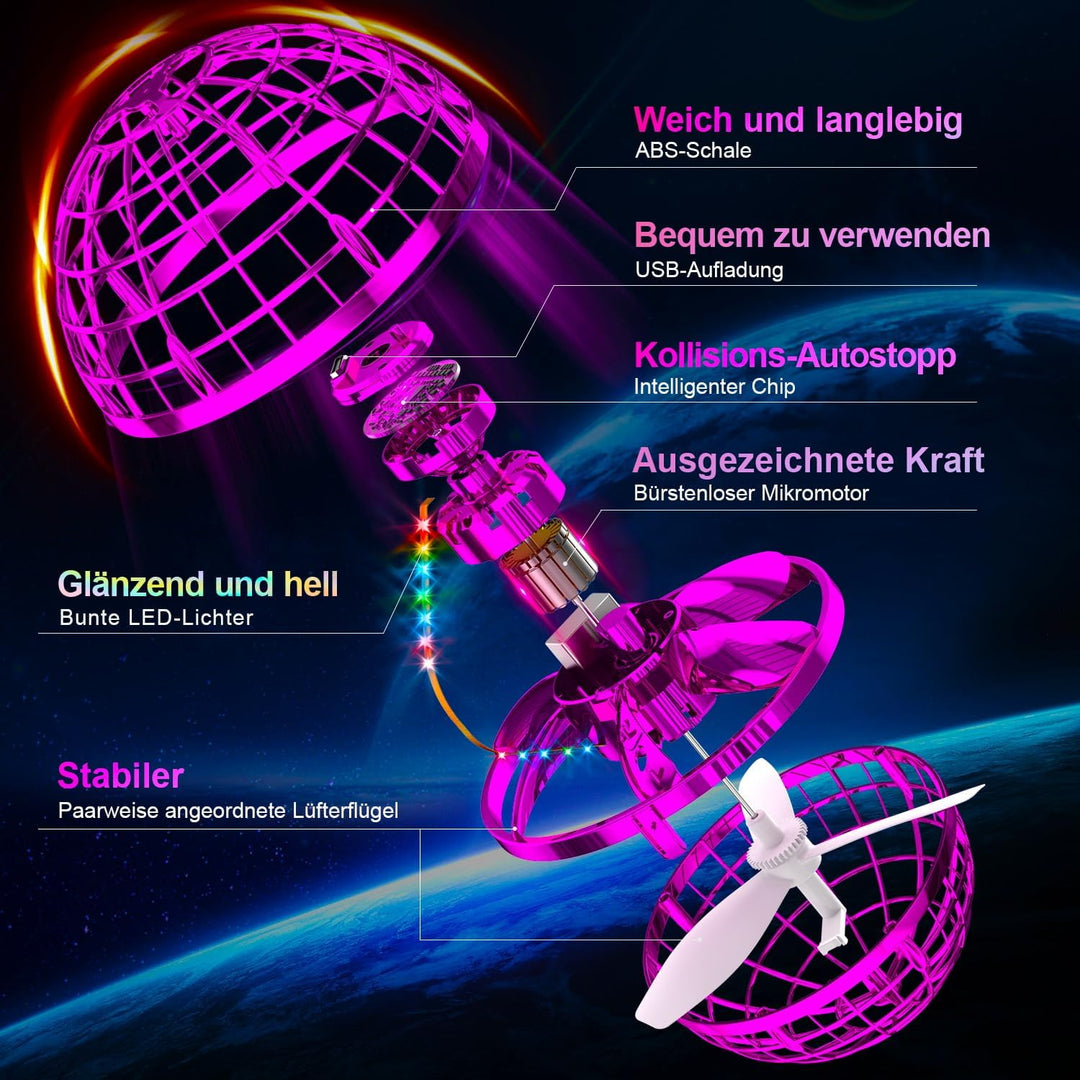 Fliegender Ball Spielzeug (Rosa, Verbessert): LED Hover Orb, Boomerang Ball, Flying Toys für Mädchen