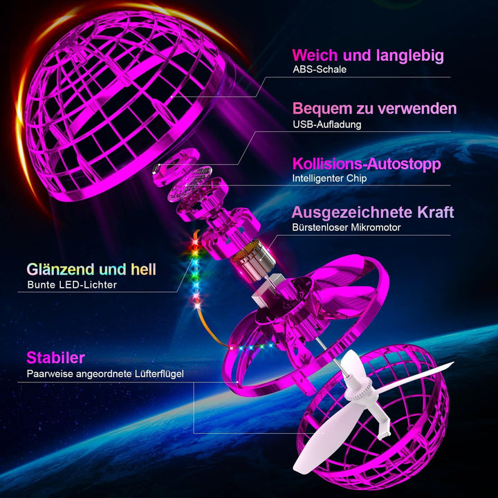 Fliegender Ball Spielzeug (Rosa, Verbessert): LED Hover Orb, Boomerang Ball, Flying Toys für Mädchen