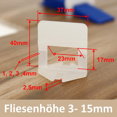 Lantelme Fliesenverlegehilfe Zuglaschen 1mm Fugenbreite 500 Stück Fliesen Höhe 3-15mm Fliesennivelli