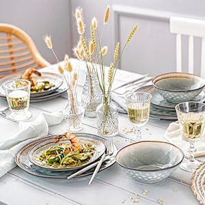 SÄNGER | Salatschale Capri Grau 4 tlg, Salatteller 4 Personen, Steingut Geschirr Set für Salat, Tief