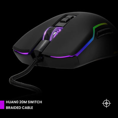 PREYON Condor Classic RGB Beleuchtete Kabelgebundene Gaming-Maus - Computermaus mit Huano 20M Schalt