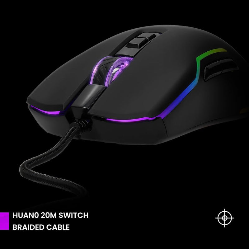 PREYON Condor Classic RGB Beleuchtete Kabelgebundene Gaming-Maus - Computermaus mit Huano 20M Schalt