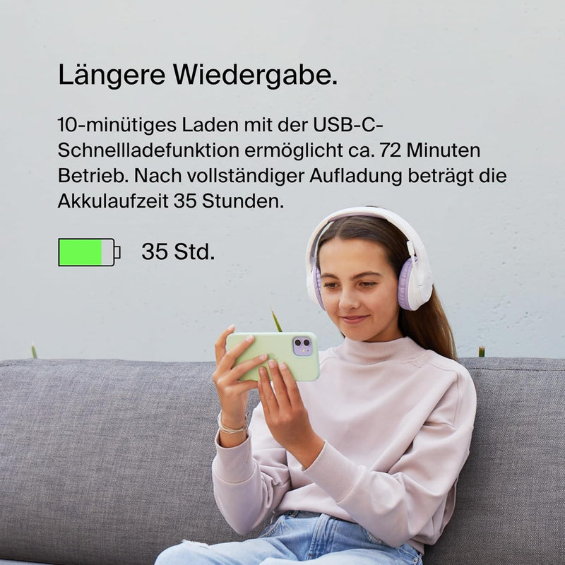 Belkin SoundForm Inspire kabelloser Over-Ear-Kopfhörer für Kinder, On-Ear-Kopfhörer für Mädchen und