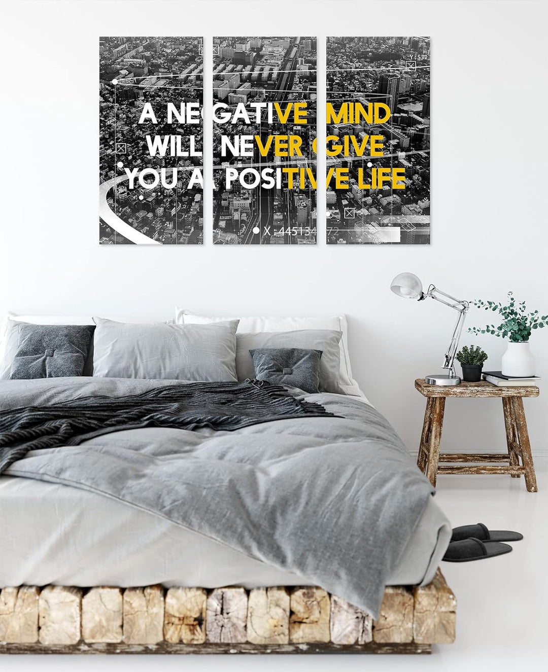 Pixxprint No negative mind Motivatonals Leinwandbild 3 teilig | Grösse: 120x80 cm | Wandbild | Kunst