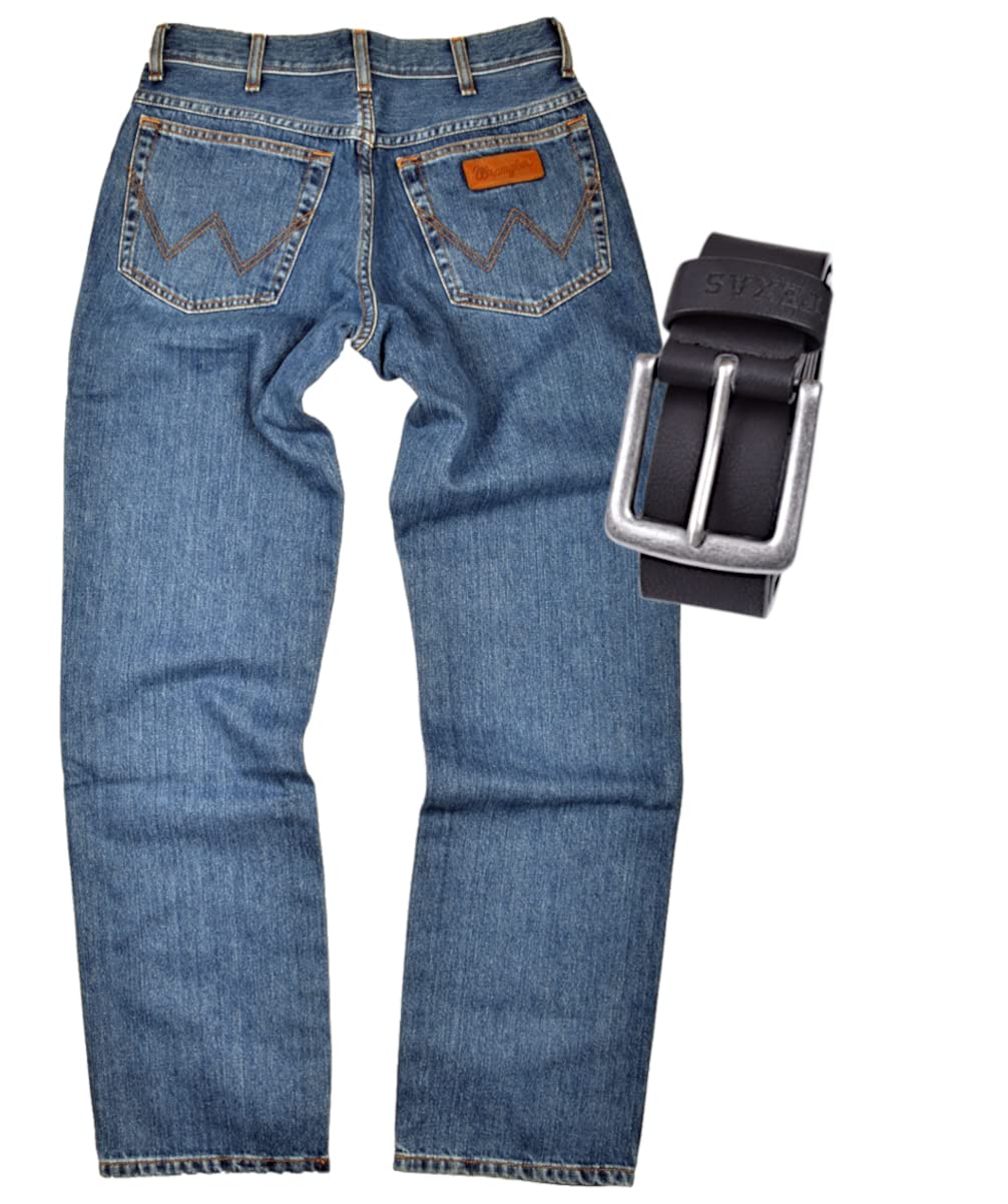Wrangler Texas Stretch Herren Jeans Regular Fit inkl. Gürtel (W40/L30, Stonewash)