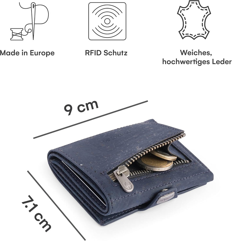 DONBOLSO Geldbörse Korkleder Slim Wallet | Münzfach & RFID Schutz | 11 Karten | Minimalistische Port