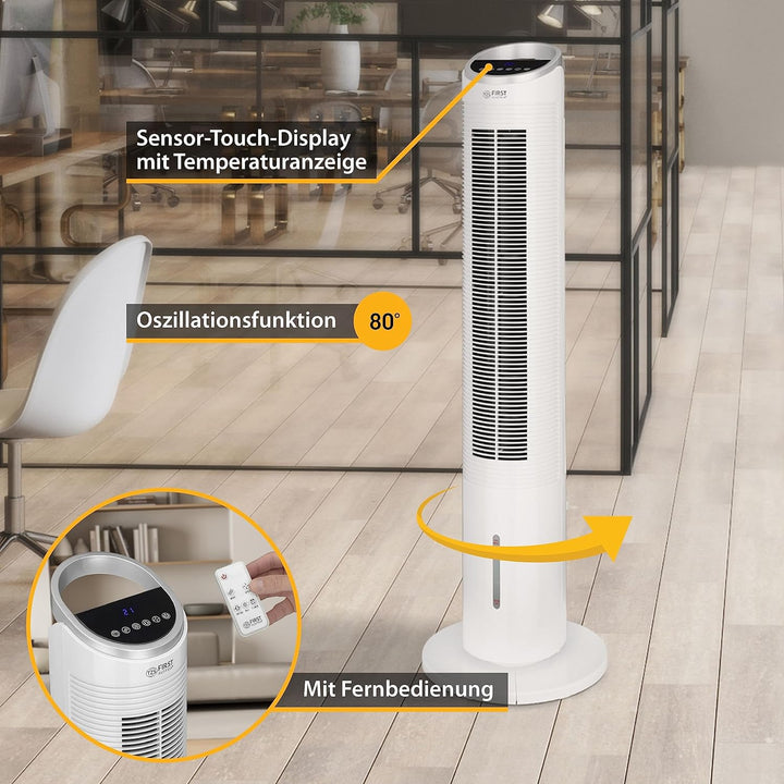 TZS Turmventilator mit Wasserkühlung & Fernbedienung - 102 cm grosser & sehr leiser Luftkühler - 80°