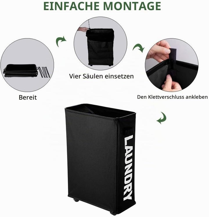 IHOMAGIC Wäschesammler mit Rollen, Wäschekorb Schmal für kleine Nischen - Faltbarer Wäschetonne mit