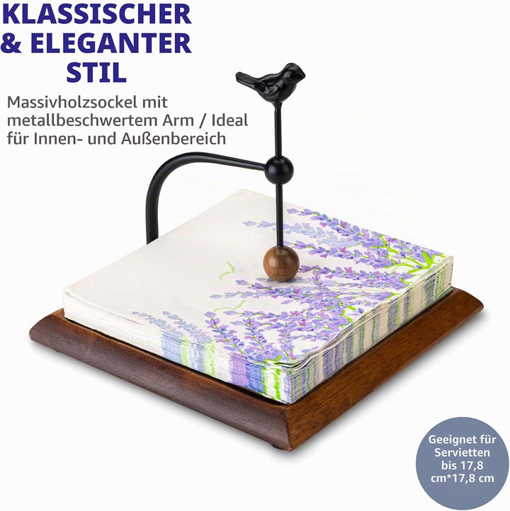 Holzserviettenhalter mit vogelartigem Griff – Eleganter flacher Serviettenhalter mit gewichtetem Arm