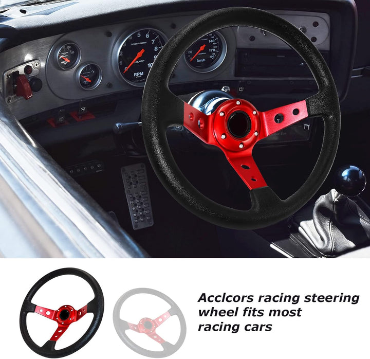 Acclcors Universal Rennlenkrad,Drifting Lenkrad, Gaming Lenkrad 13.6" 6 Schrauben Grip Vinyl Leder D