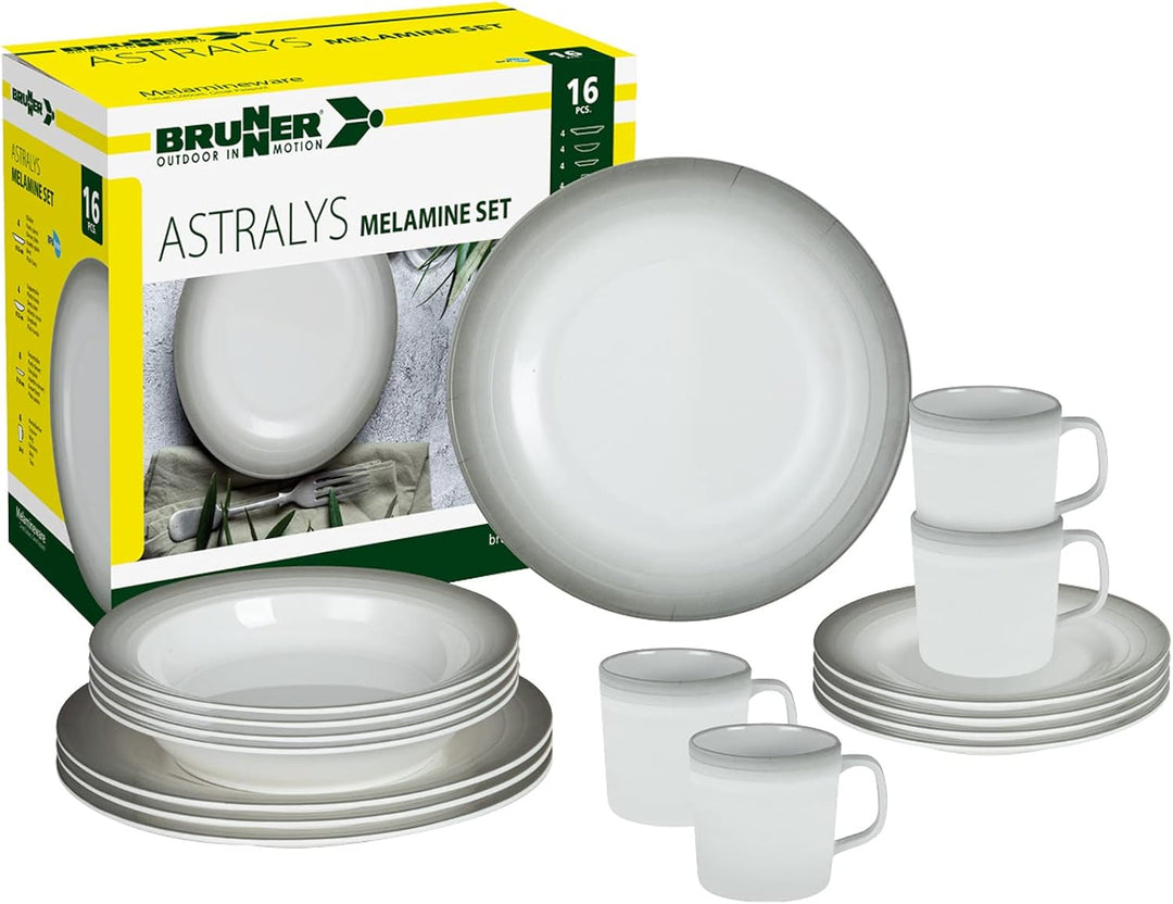 Brunner 0830160N.C5S Set Teller und Tassen aus bruchsicherem Melamin, 16 Stück, Set Astralys