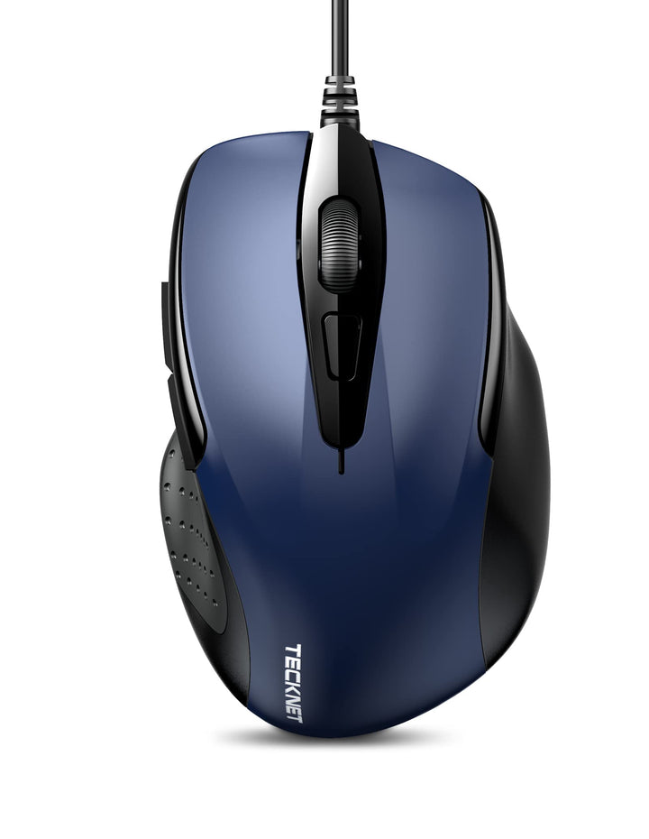 TECKNET Maus mit Kabel, Optical Business Mouse Verdrahtete Ergonomische Maus mit 6 Tasten, 2 Verstel