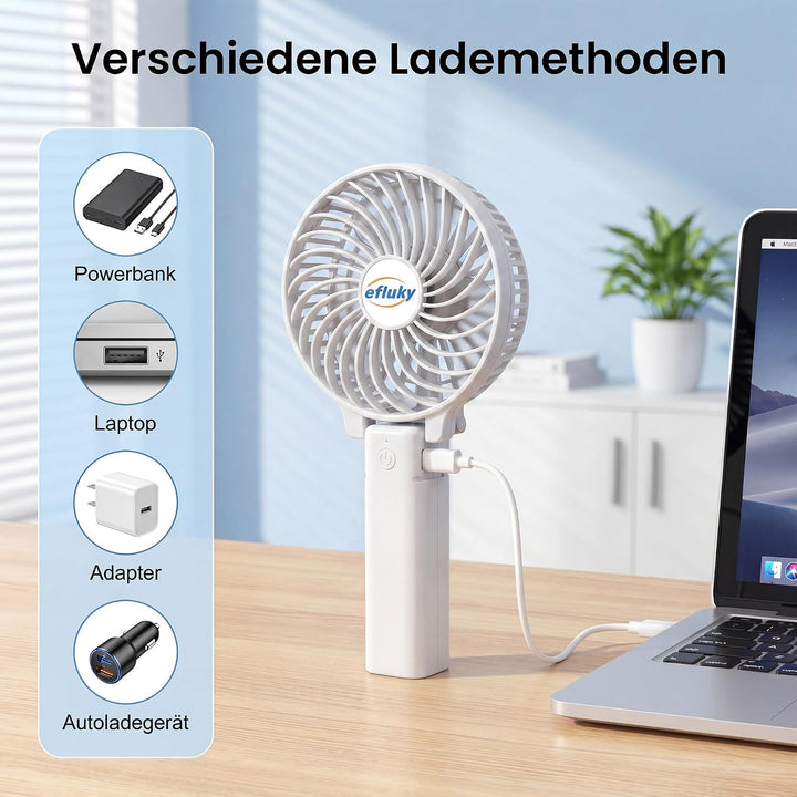 efluky Handventilator, Tragbarer Mini Ventilator, Faltbarer USB-Ventilator Wiederaufladbar, Kleiner