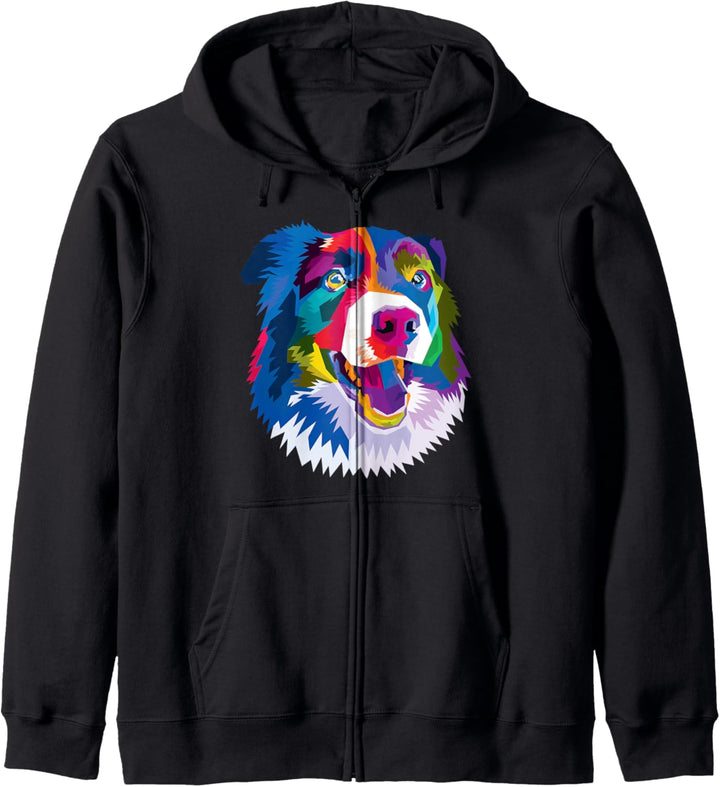 Bunter Border Collie Süsser geometrischer Hund Pop-Art-Stil Kapuzenjacke