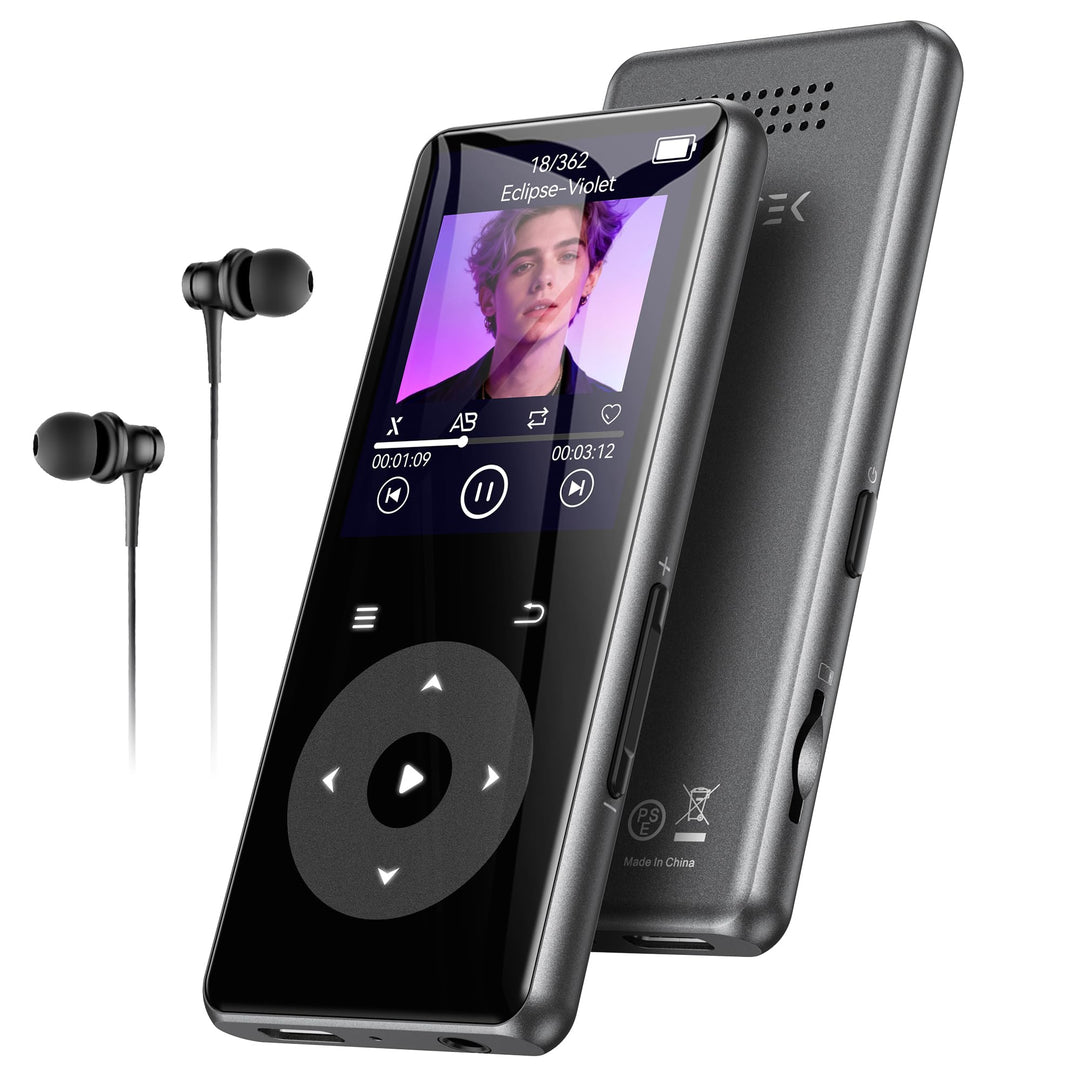AGPTEK MP3 Player mit Bluetooth, 1,8 Zoll MP3-Player mit Lautsprecher, Kopfhörer & FM-Radio, HiFi-So