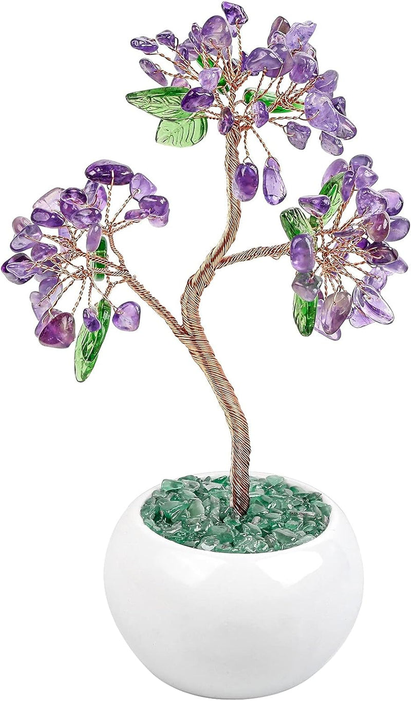 Nupuyai Amethyst Kristall Baum Feng Shui Edelstein Baum mit Keramische Basis, Glücksbaum, Geldbaum G