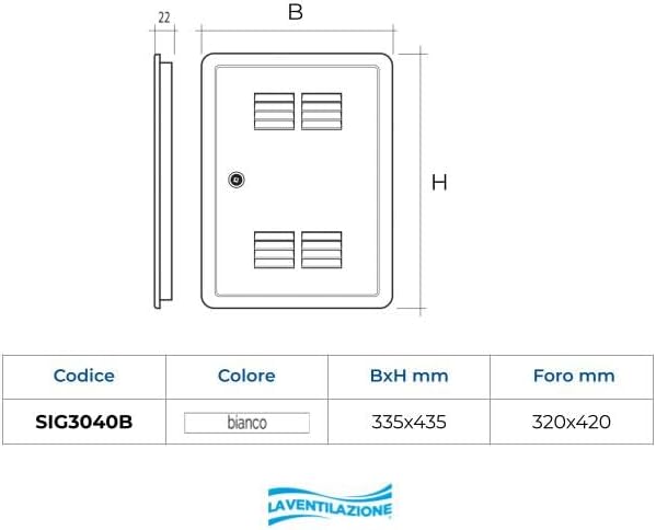 Die Belüftung sig3040b-y Revisionsklappe Gas aus ABS, weiss, 335 x 435 mm Bianco 335 x 435 mm Einbau