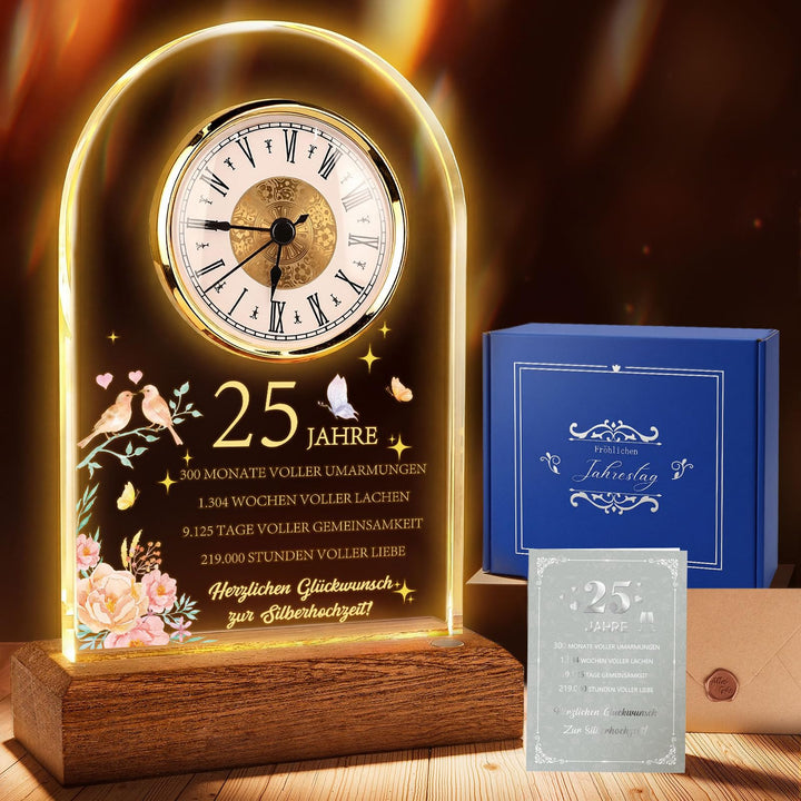 TUZELIYA Silberhochzeit Geschenke, Jahrestag Quarzuhr, 25. Hochzeitstag Geschenke mit Grusskarte und