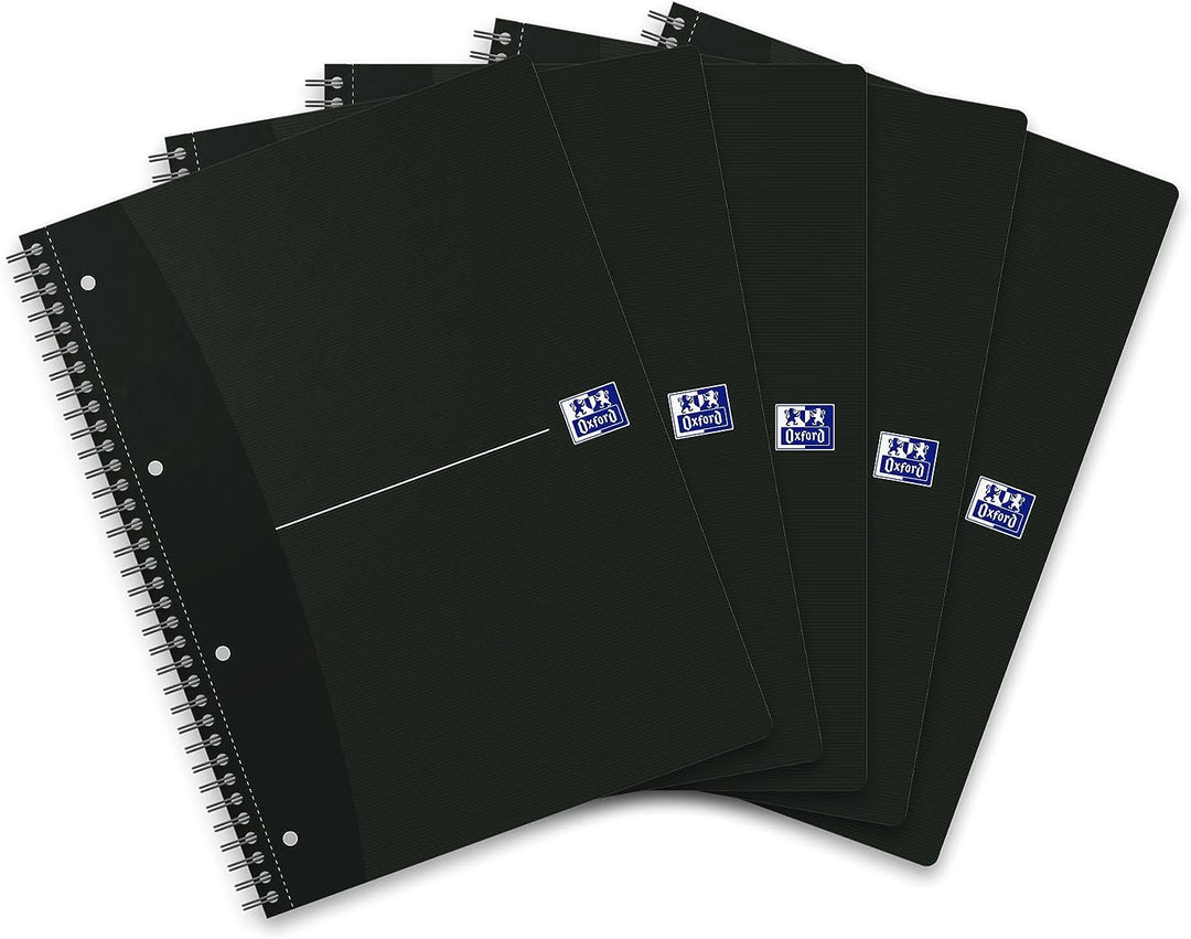 Oxford Collegeblock A4, kariert mit Rand 140 Seiten, smart black/schwarz, 5 Stück, kariert