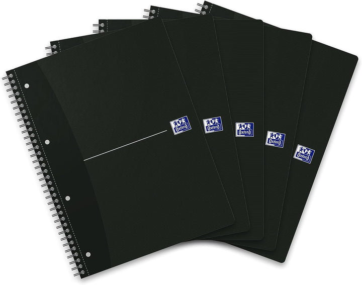 Oxford Collegeblock A4, kariert mit Rand 140 Seiten, smart black/schwarz, 5 Stück, kariert