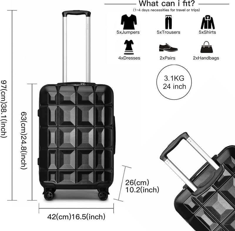 KONO Gepäck-Sets Kofferset 2 Teilig Mittelgross Koffer mit Beautycase (62cm+Kosmetikkoffer, Schwarz)