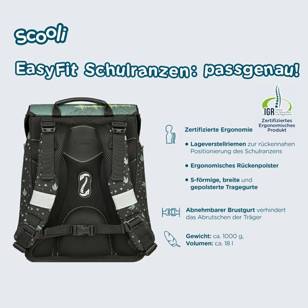 Jurassic - Dino - T-Rex Schulranzen-Set EasyFit 9tlg. mit Sporttasche, Schultüte, Brotdose und Trink