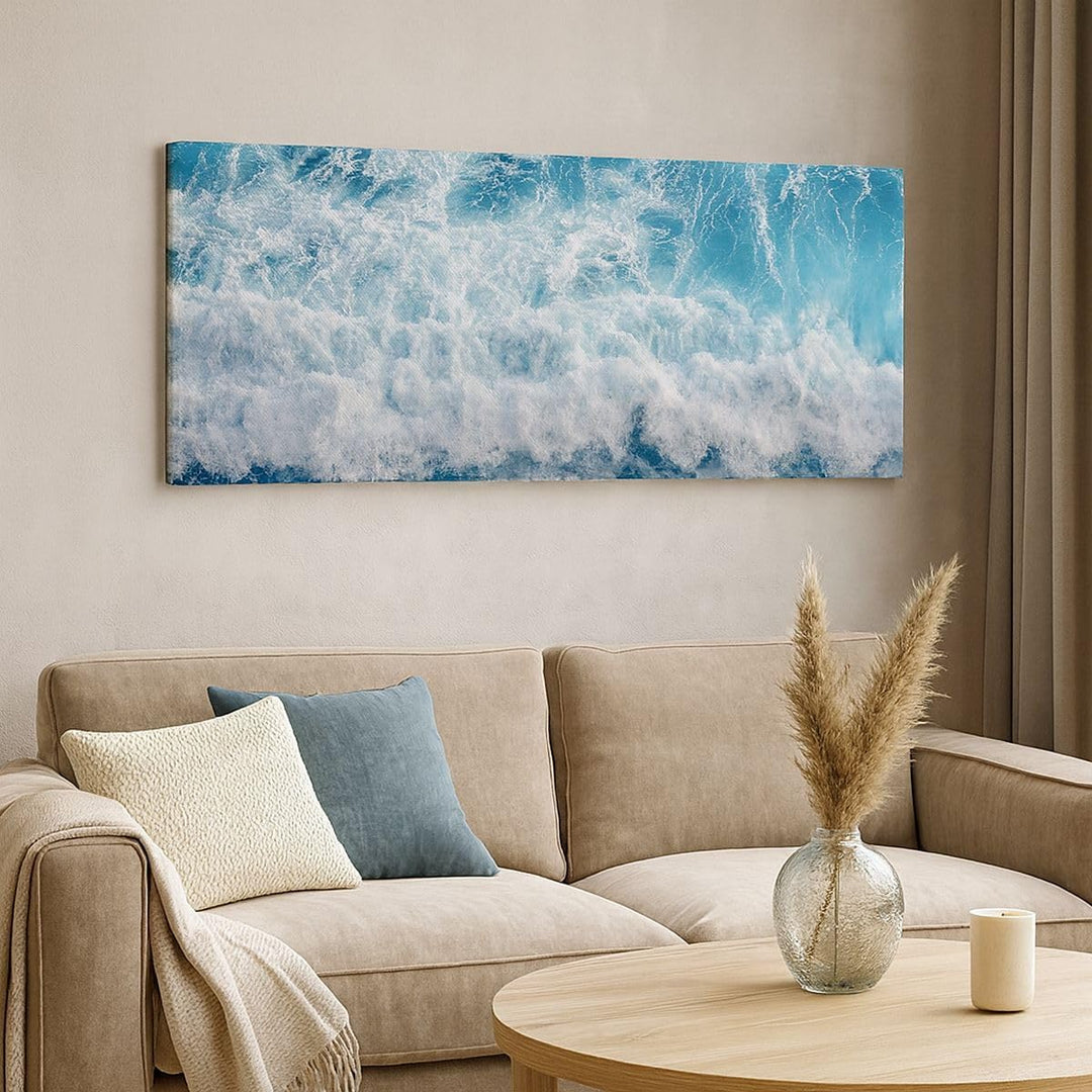 Wandbilder Dekoration Wohnzimmer Meer Welle Ozean Panorama Bilder auf Leinwand 120x50cm Leinwandbild