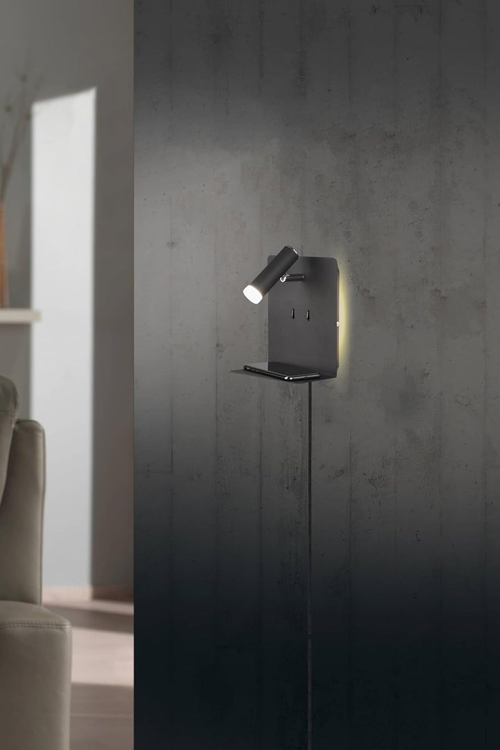 lightling LED Wandleuchte Nachttischlampe Kian mit Lese Spot und Ablage für Handy (inkl. USB Anschlu