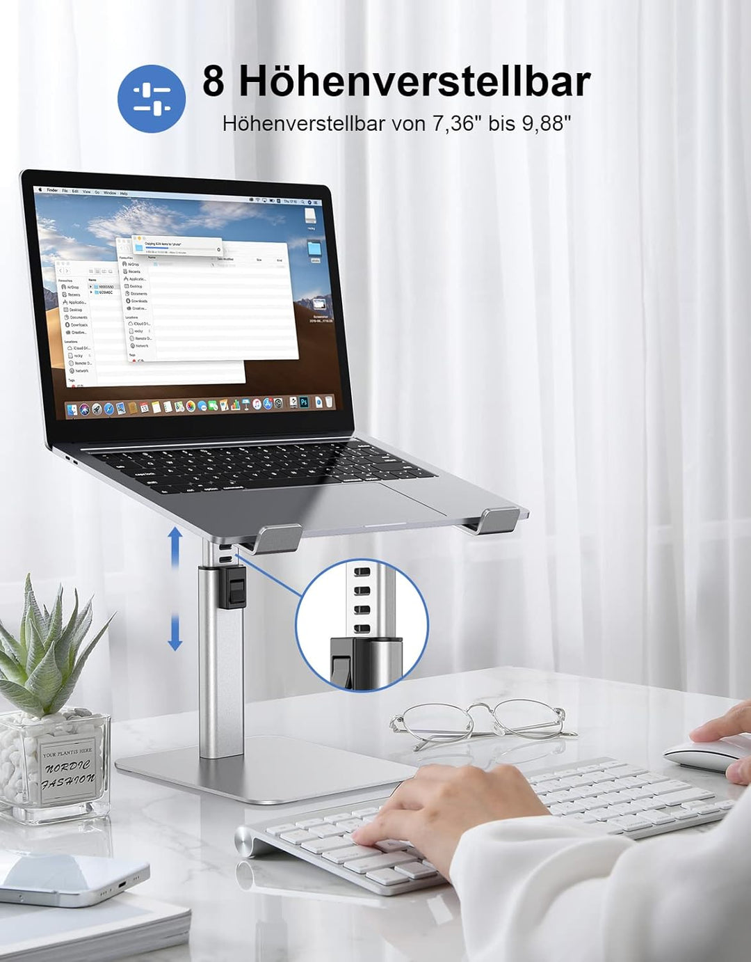 Babacom Laptop Ständer, 8 Höhenverstellbar Aluminium Kühlpads Laptop Stand, Ergonomischer Belüfteter