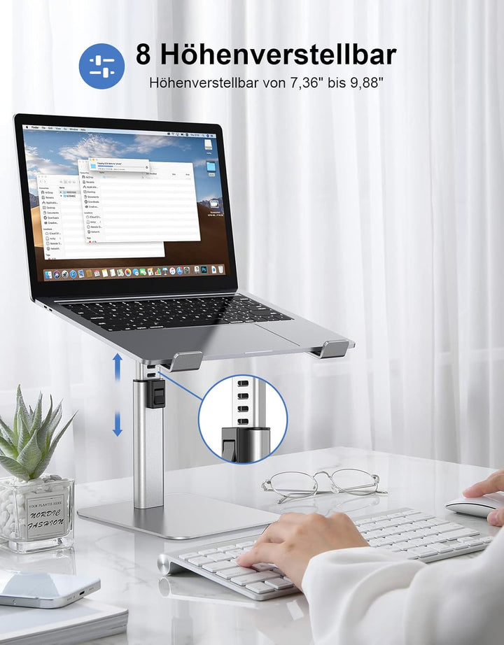 Babacom Laptop Ständer, 8 Höhenverstellbar Aluminium Kühlpads Laptop Stand, Ergonomischer Belüfteter