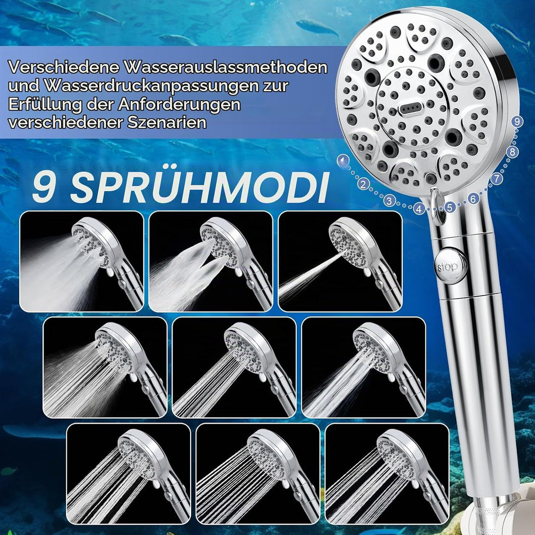 Duschkopf mit Schlauch 2M, Duschkopf mit Filter 15 Schichten, Hochdruck Duschbrause Wassersparend mi