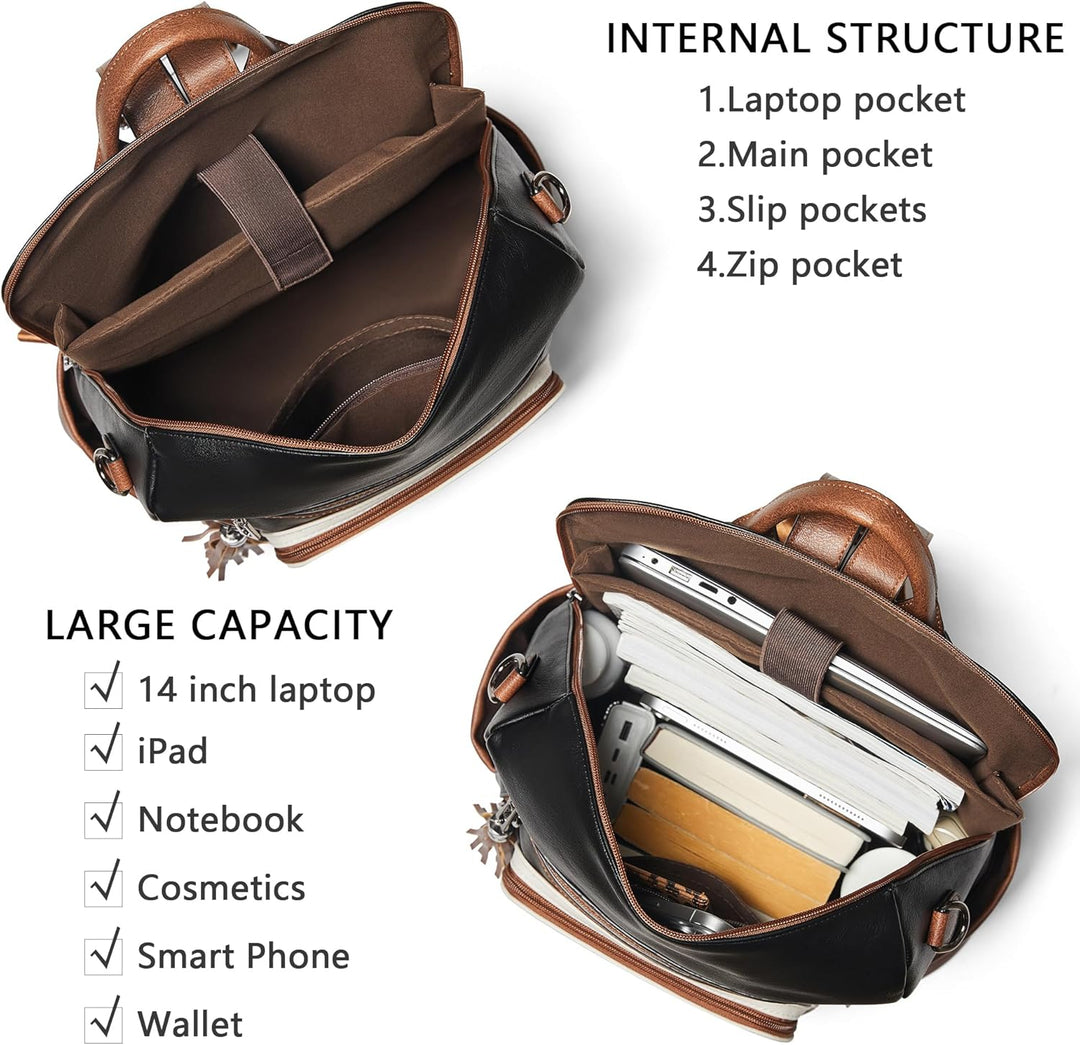 Shrrie rucksack damen elegant geeignet für 15,6Zoll-Notebooks Langlebig wasserdicht Damen aus Leder