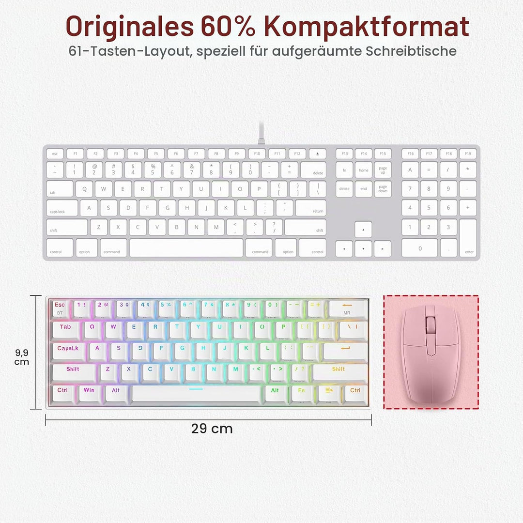 Redragon K530 Draconic 60% Bluetooth/kabelgebundene / 2,4 GHz kabellose mechanische Tastatur, 61 Tas