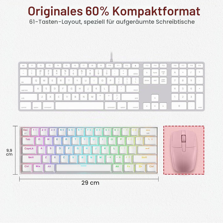 Redragon K530 Draconic 60% Bluetooth/kabelgebundene / 2,4 GHz kabellose mechanische Tastatur, 61 Tas