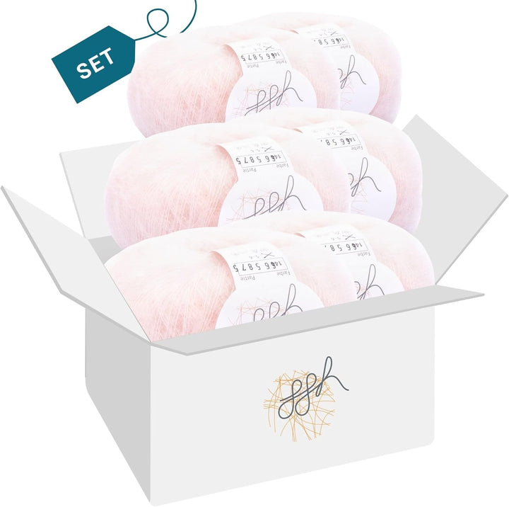 ggh Kid Box - 6 Knäuel Strickwolle aus Kid Mohair - Farbe 144 - Puderrosé, 144 - Puderrosé