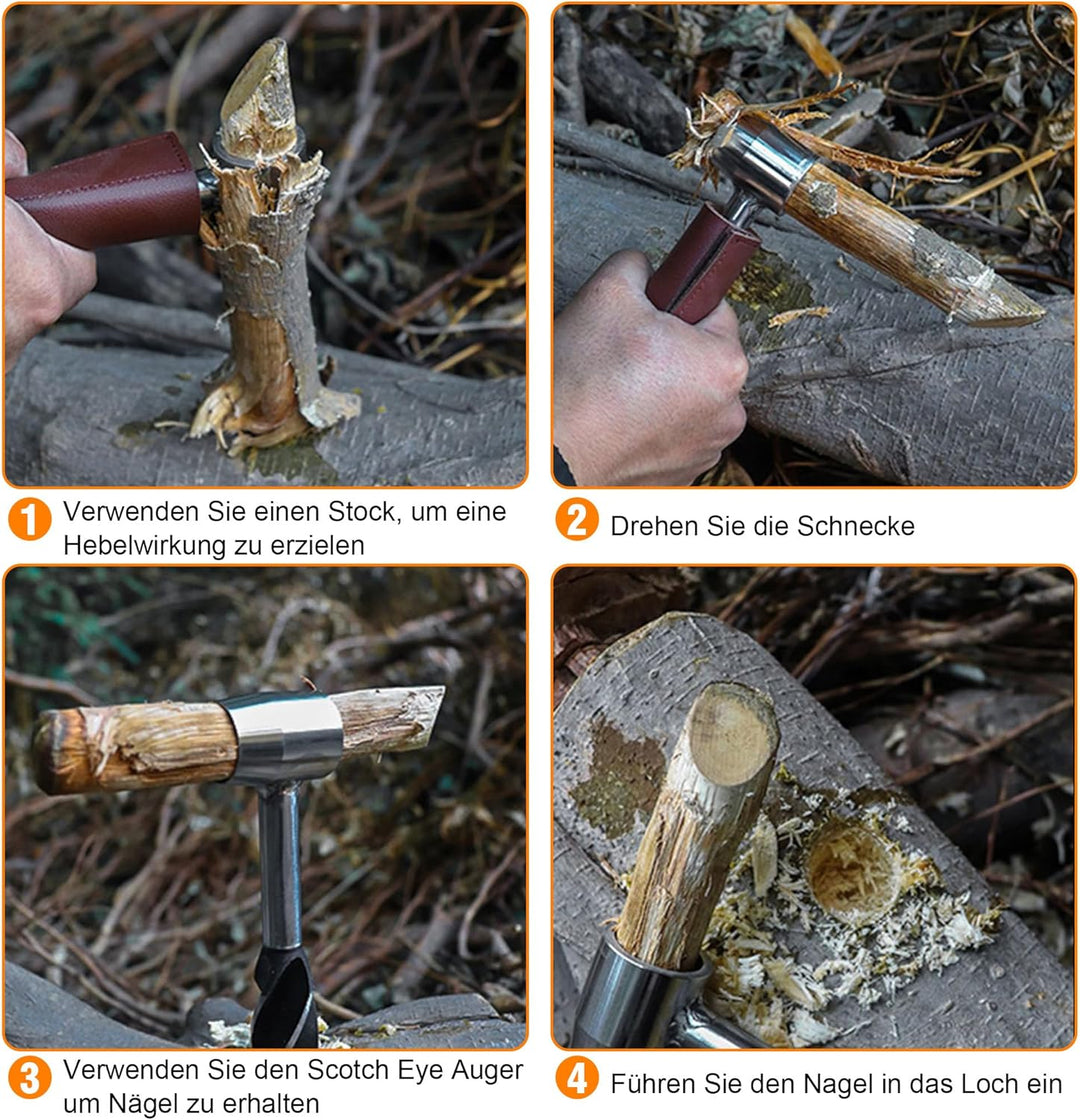 Bushcraft Bohrer Schlangenbohrer: Bushcraft Handbohrer mit Lederhülle Handschraubenbohrer für Outdoo