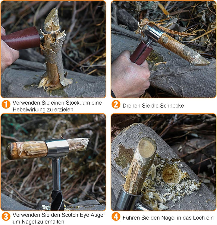 Bushcraft Bohrer Schlangenbohrer: Bushcraft Handbohrer mit Lederhülle Handschraubenbohrer für Outdoo