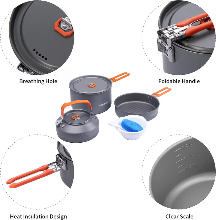 Fire-Maple Feast 2 Camping Kochgeschirr Set Outdoor-Kochset mit Topf, Wasserkocher, Pfanne, Schalen