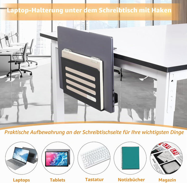 ROLIZOE Schreibtisch Seitenaufbewahrung mit Häkchen Laptop Ständer Metall Rutschfest Unter Schreibti