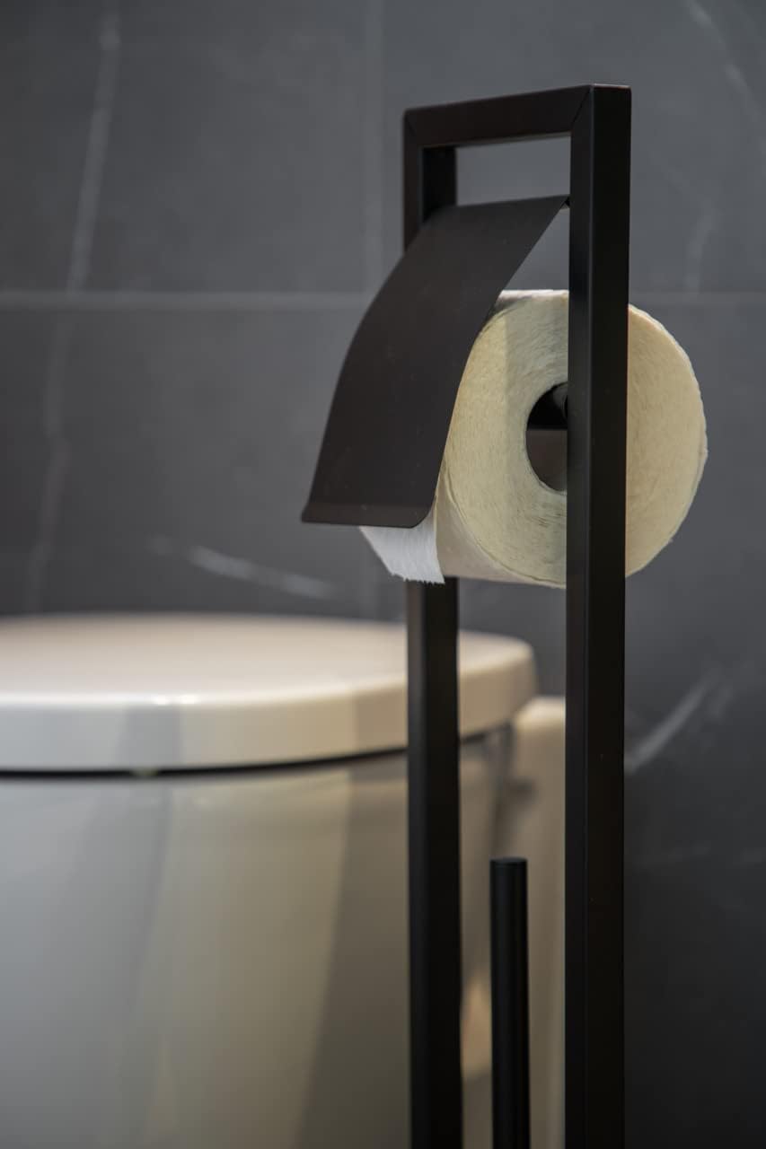 WENKO Stand WC-Garnitur Bambusa, inkl. Rollenhalter und WC-Bürste im Loft-Stil, matt lackierter Stah