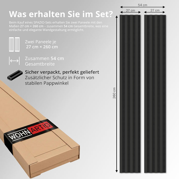 Akustikpaneele SPAZIO 1,404m² – 260cm x 54cm* Set – (Set = 2Stück 260cm x 27cm) | Farbe: Anthrazit 6