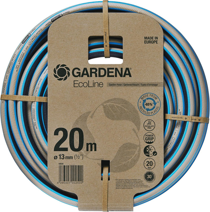 Gardena EcoLine Schlauch 1/2 Zoll, 20 m ohne Systemteile: Nachhaltiger Gartenschlauch aus recyceltem