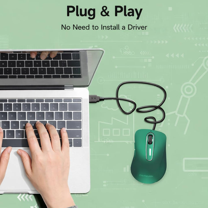memzuoix Maus mit Kabel – Optische USB-Maus mit 1400 DPI, 5 Tasten, ergonomisches Design, 1,5 m Kabe
