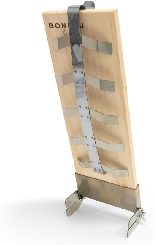 BonFeu Flammlachsbrett Braun - Holz - Stahl - Flammlachsbrett für Fisch Zubehör - 46x14x2 cm