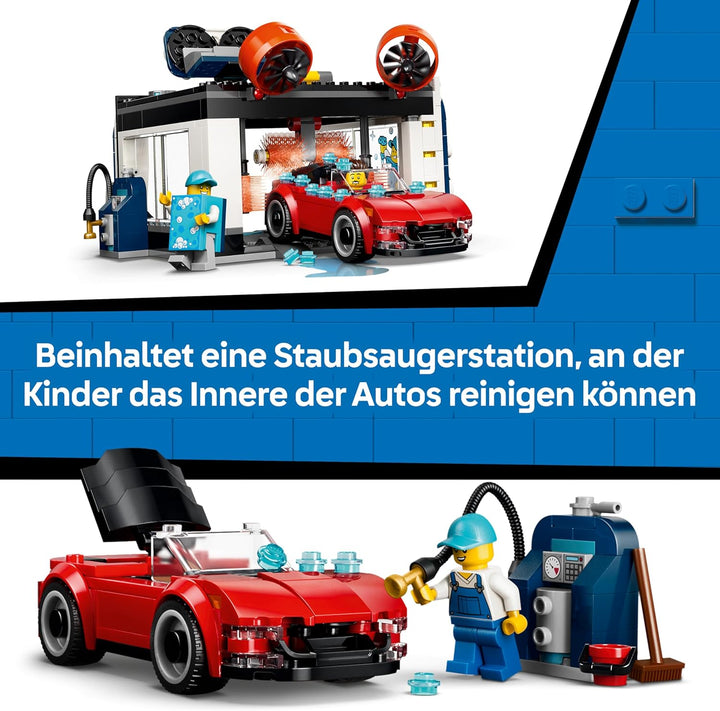 LEGO City Waschstrasse Spielzeug - inkl. 2 Modellautos, Waschfunktion und 4 Minifiguren mit Zubehör