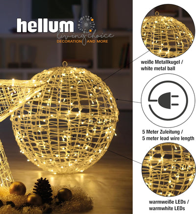 hellum LED Metal-Ball gross, 130 LED, warmweisse, 60 cm Ø, Outdoor IP44 Aussen-Transformator, 5 m Zu