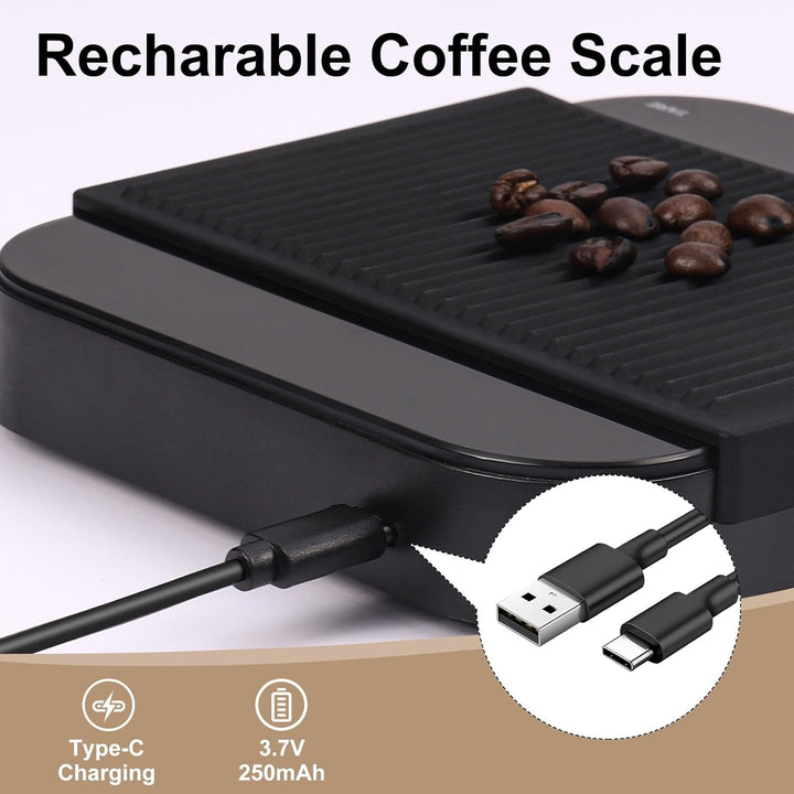 Digitale Kaffeewaage mit Timer, Espresso Waage mit 0,1g Präziser Graduierung, USB Aufladbar Feinwaag