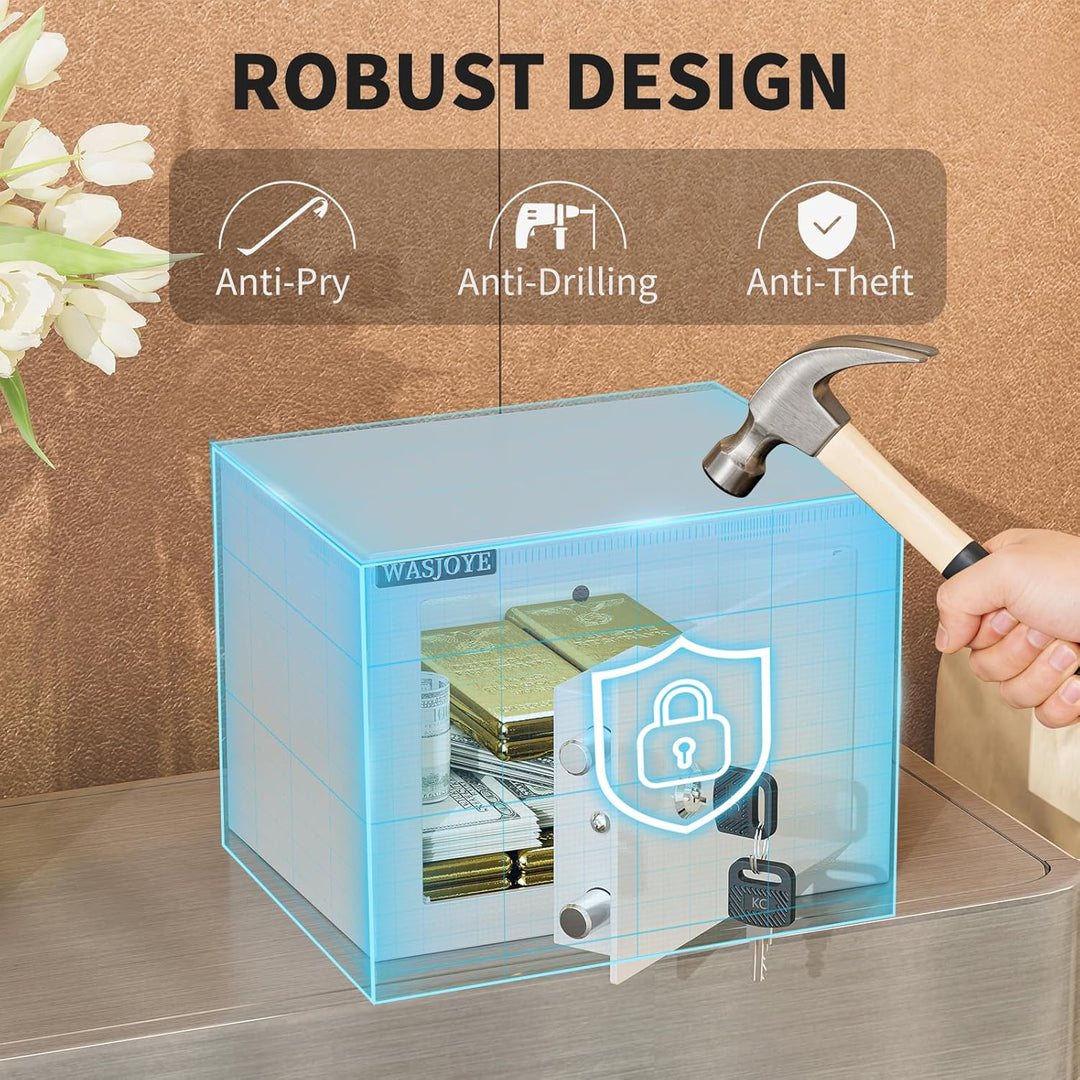 WASJOYE Mini Safe Tresor mit Schlüssel, 17 * 23 * 17cm Mini Tresor mit Schloss für Zuhause/Büro, 6.6