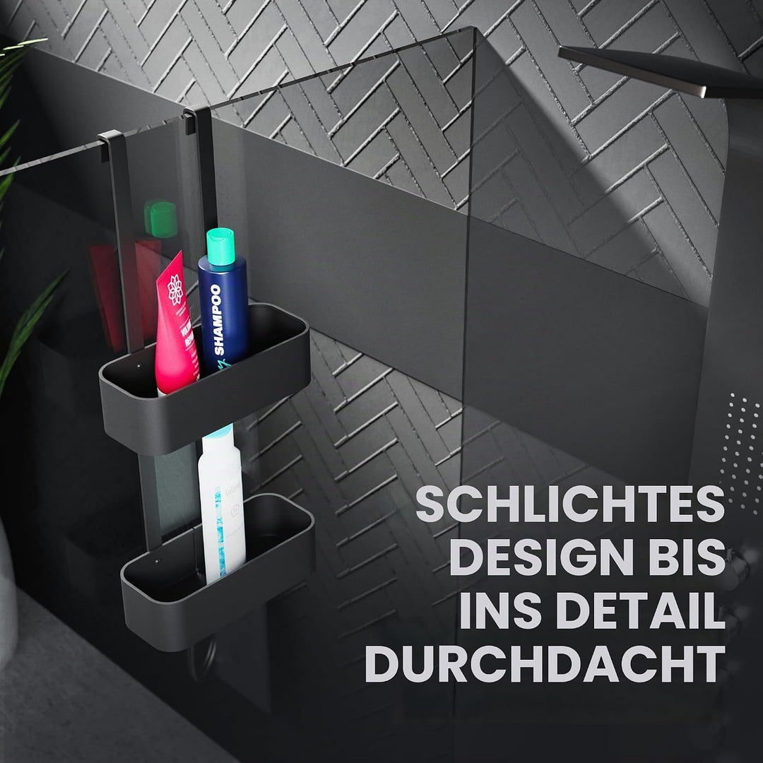 ovimar Duschablage Bleikoya in schwarz als Badezimmer Organizer ohne Bohren | 2 stöckiger Duschkorb